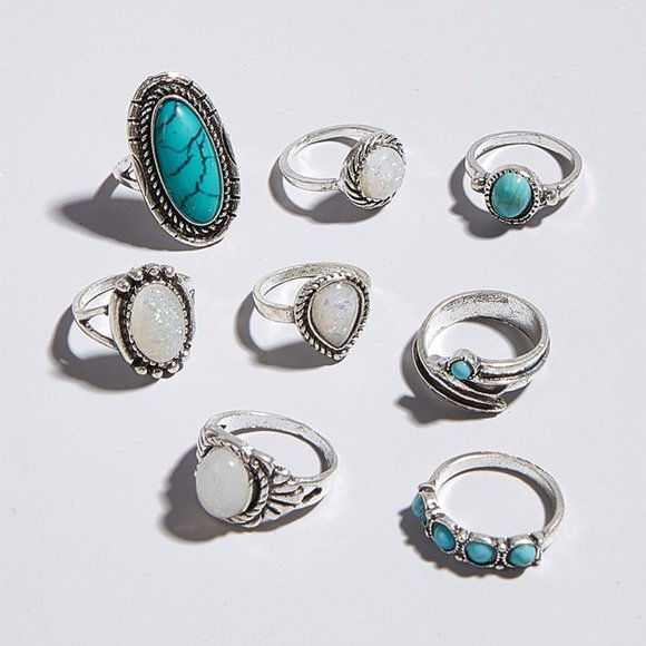 Jewelry - Vintage Turquoise 8 Piece Ring Set